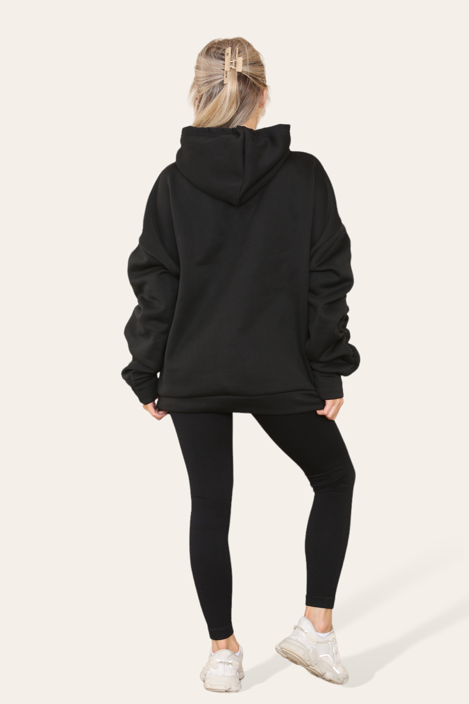 Ladies Oversized Ruched Hoodie & Leggings Set - Satin Ribbon Detail