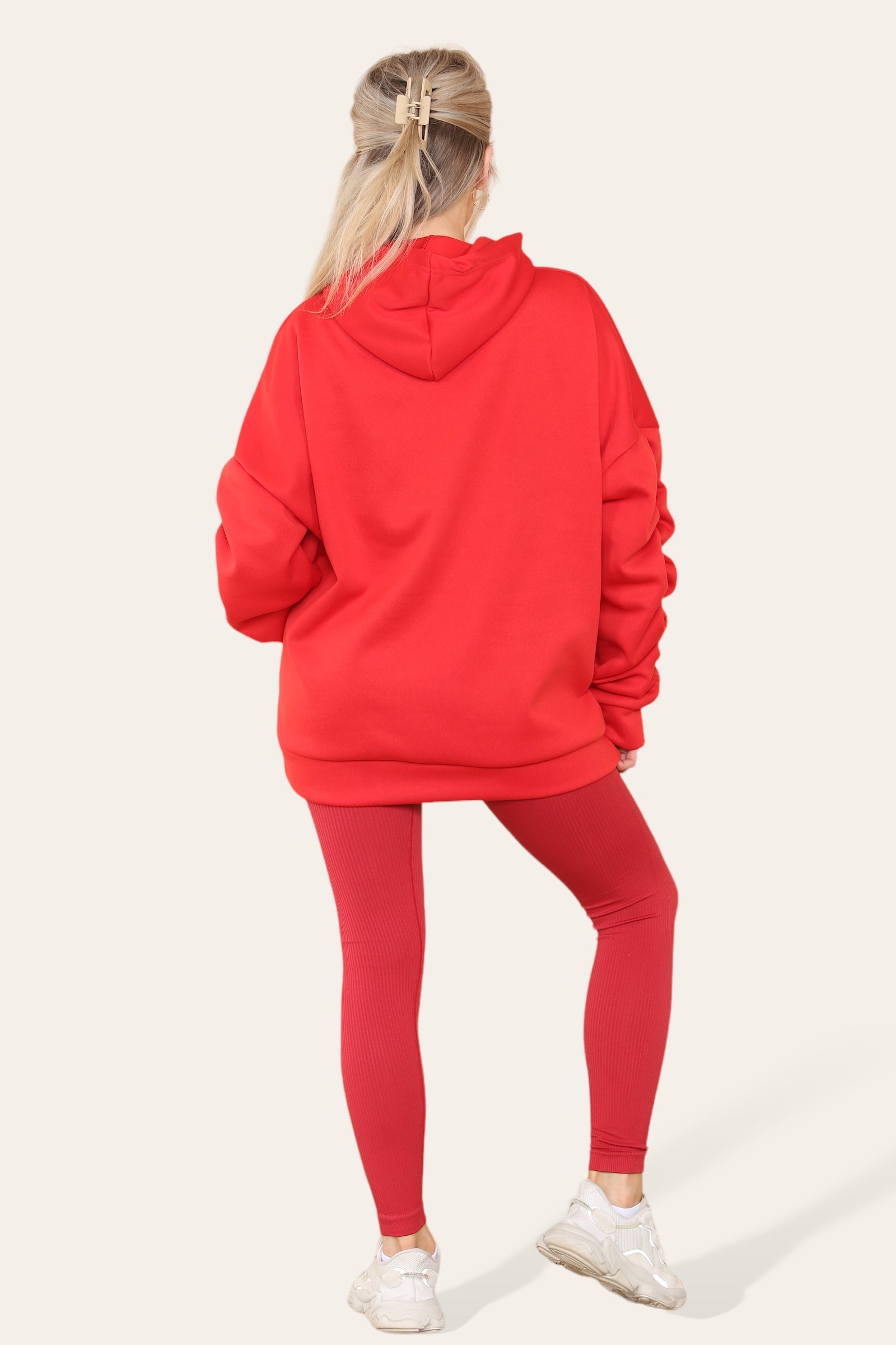 Ladies Oversized Ruched Hoodie & Leggings Set - Satin Ribbon Detail