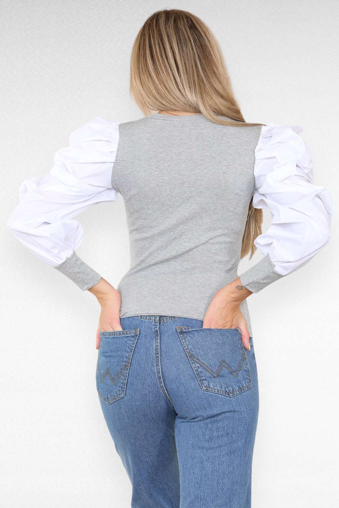 Ladies Oversized Puff Sleeves Ribbed Top - Statement Bodysuit