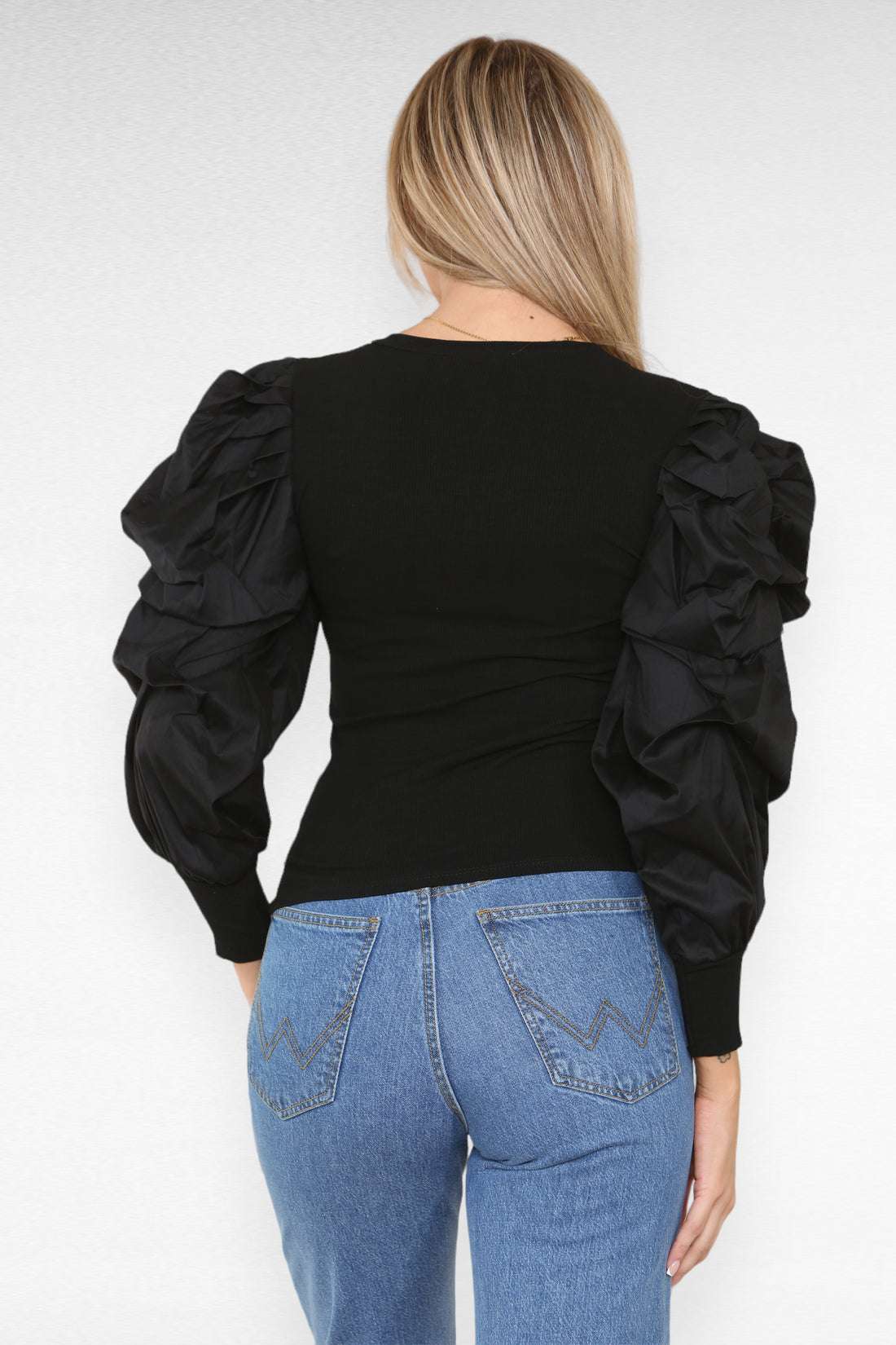 Ladies Oversized Puff Sleeves Ribbed Top - Statement Bodysuit