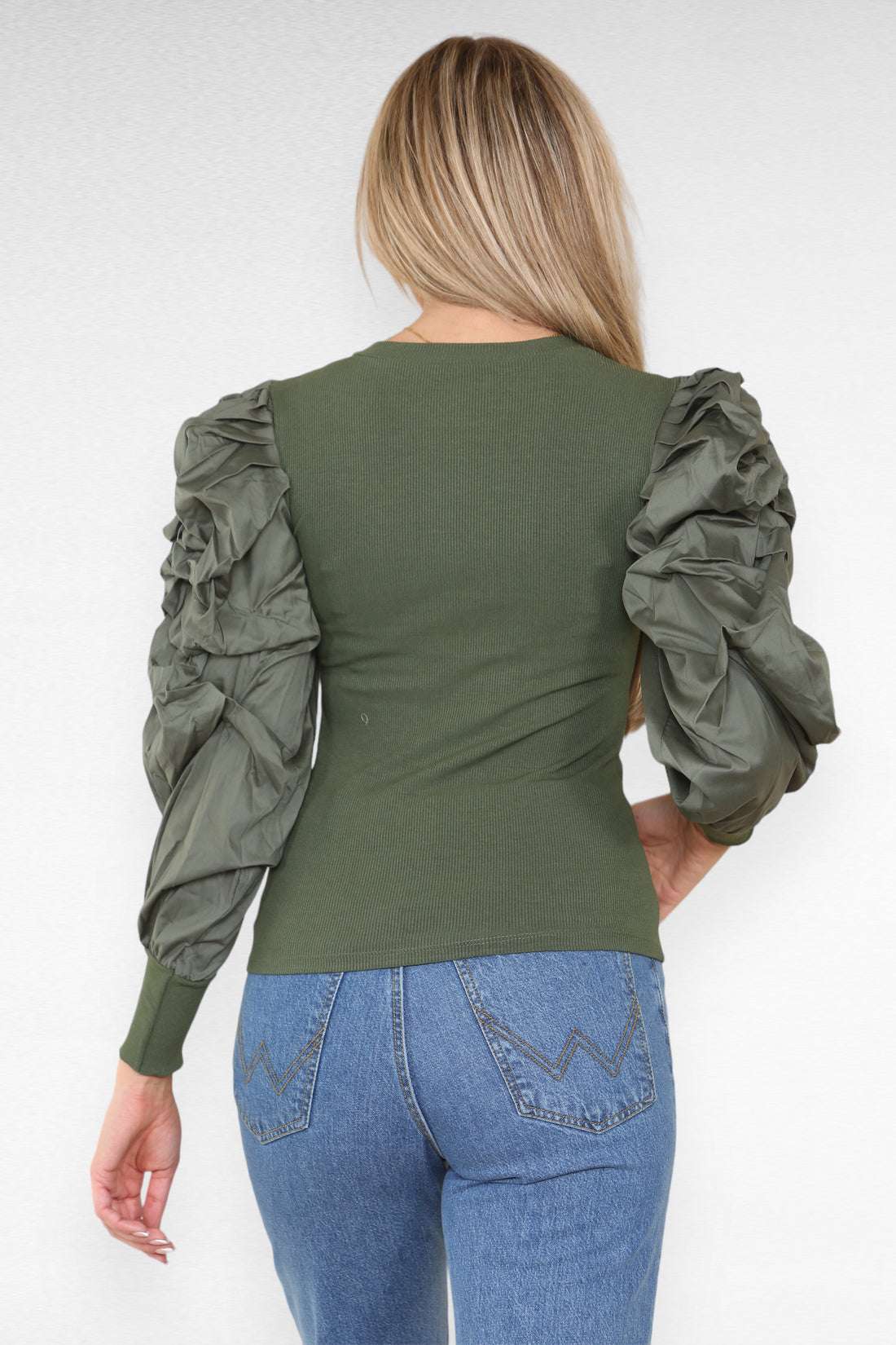 Ladies Oversized Puff Sleeves Ribbed Top - Statement Bodysuit