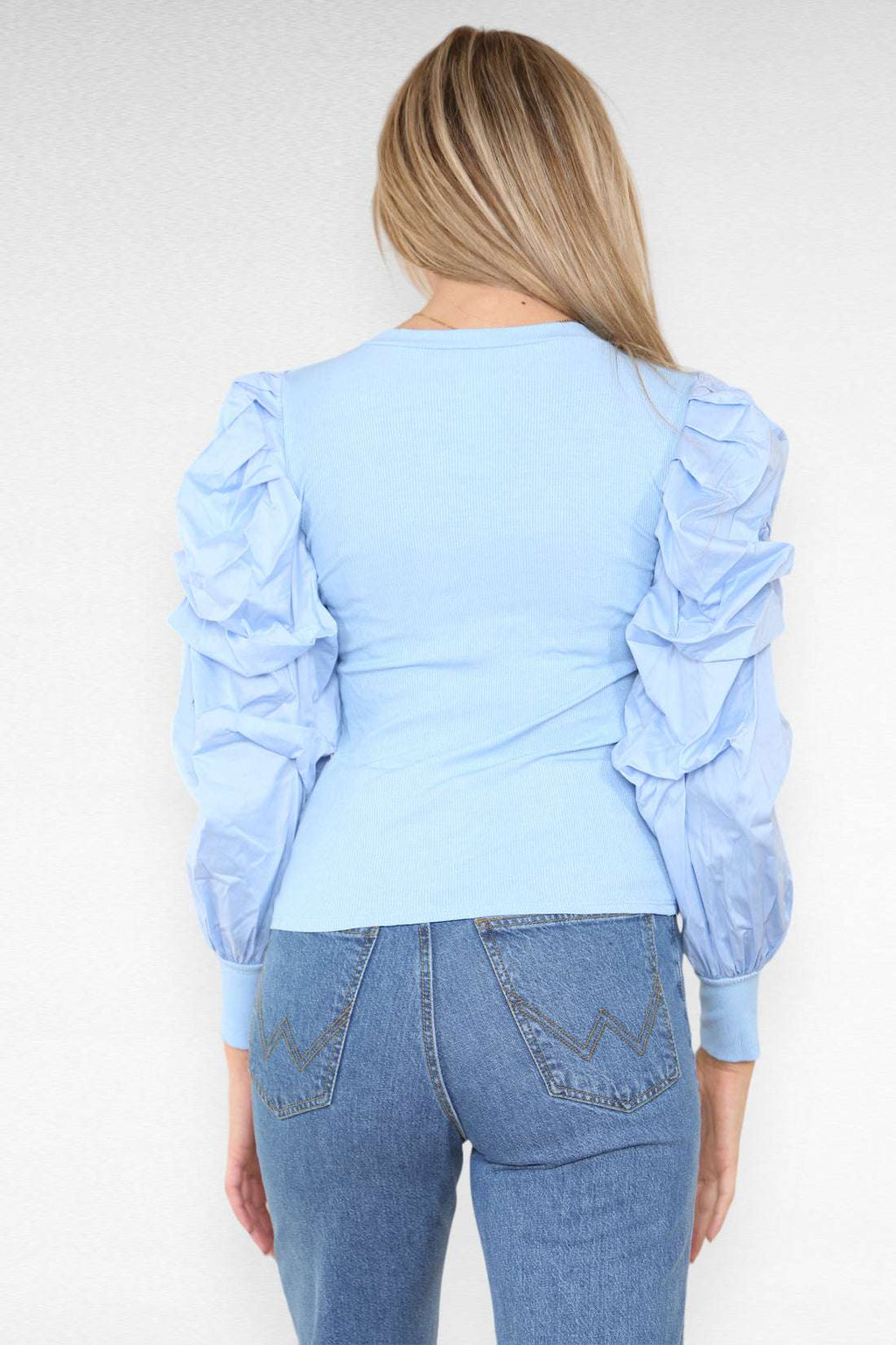 Ladies Oversized Puff Sleeves Ribbed Top - Statement Bodysuit