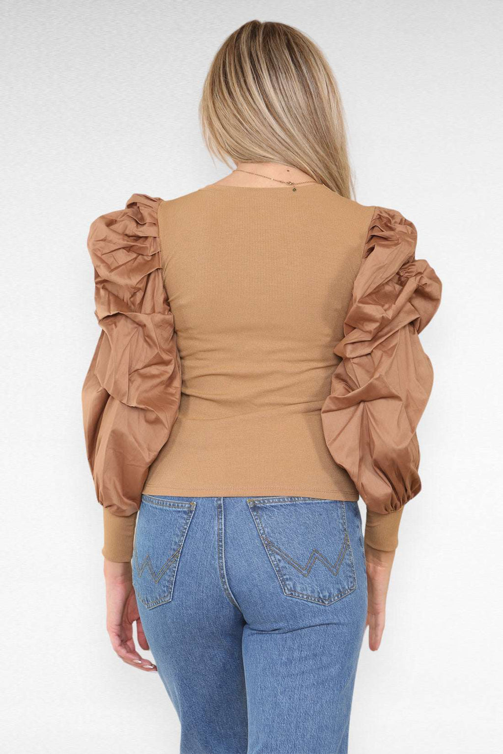 Ladies Oversized Puff Sleeves Ribbed Top - Statement Bodysuit