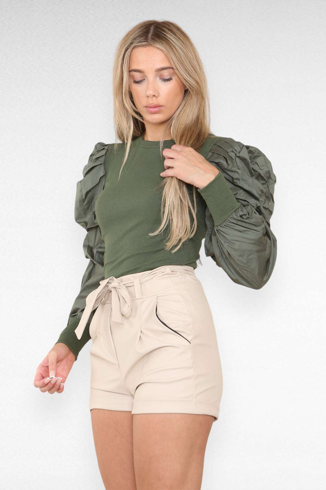 Ladies Faux Leather Belted Wet Look Shorts - PU Strap Detail