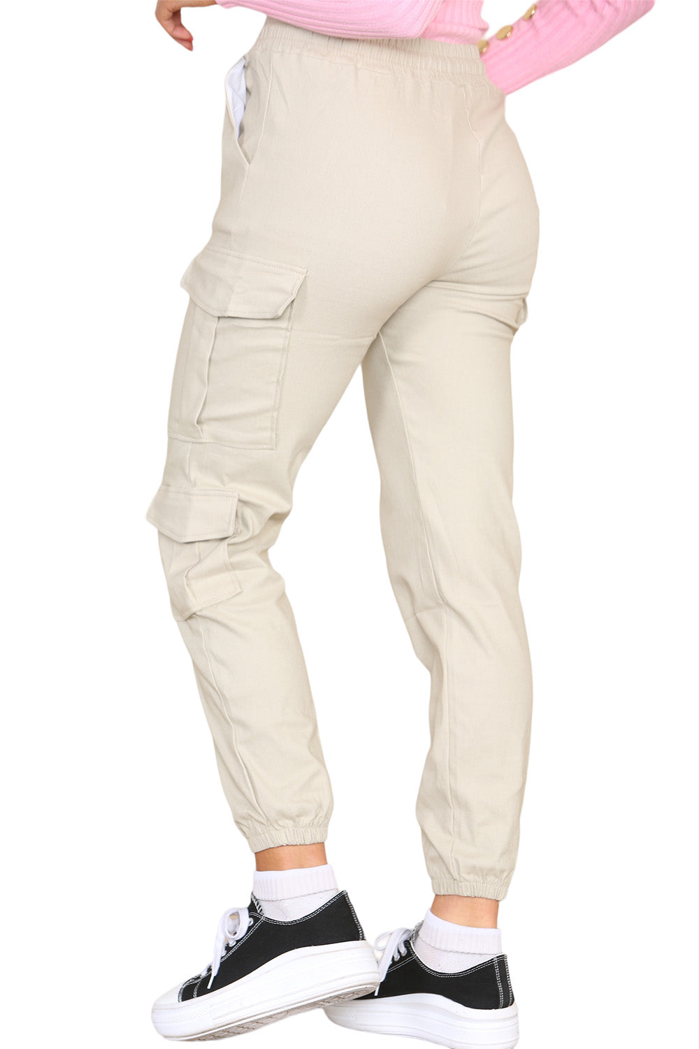 Ladies High Waist Cargo Trousers - Cropped Slim Fit with Pockets
