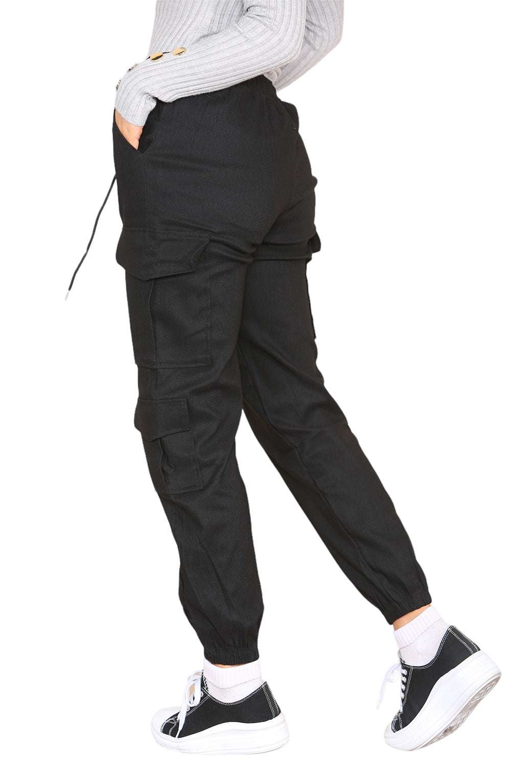 Ladies High Waist Cargo Trousers - Cropped Slim Fit with Pockets