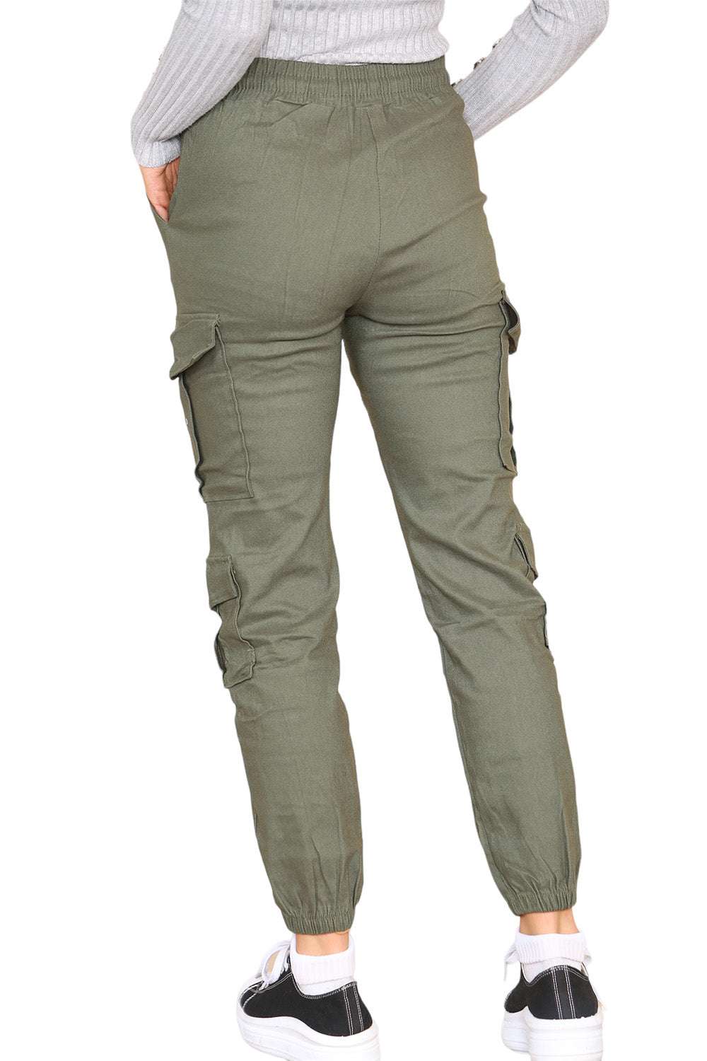 Ladies High Waist Cargo Trousers - Cropped Slim Fit with Pockets