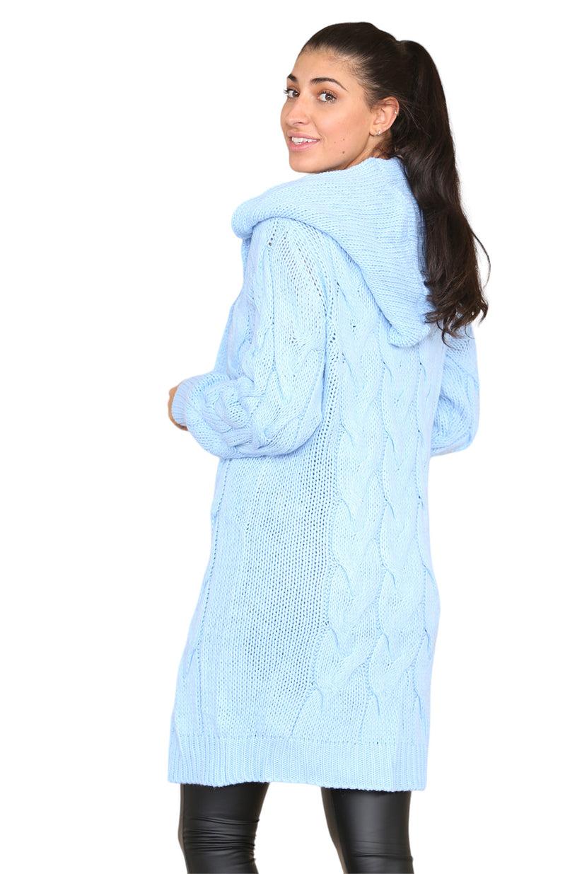 Ladies Oversized Cable Knit Hooded Cardigan - Long Italian Design