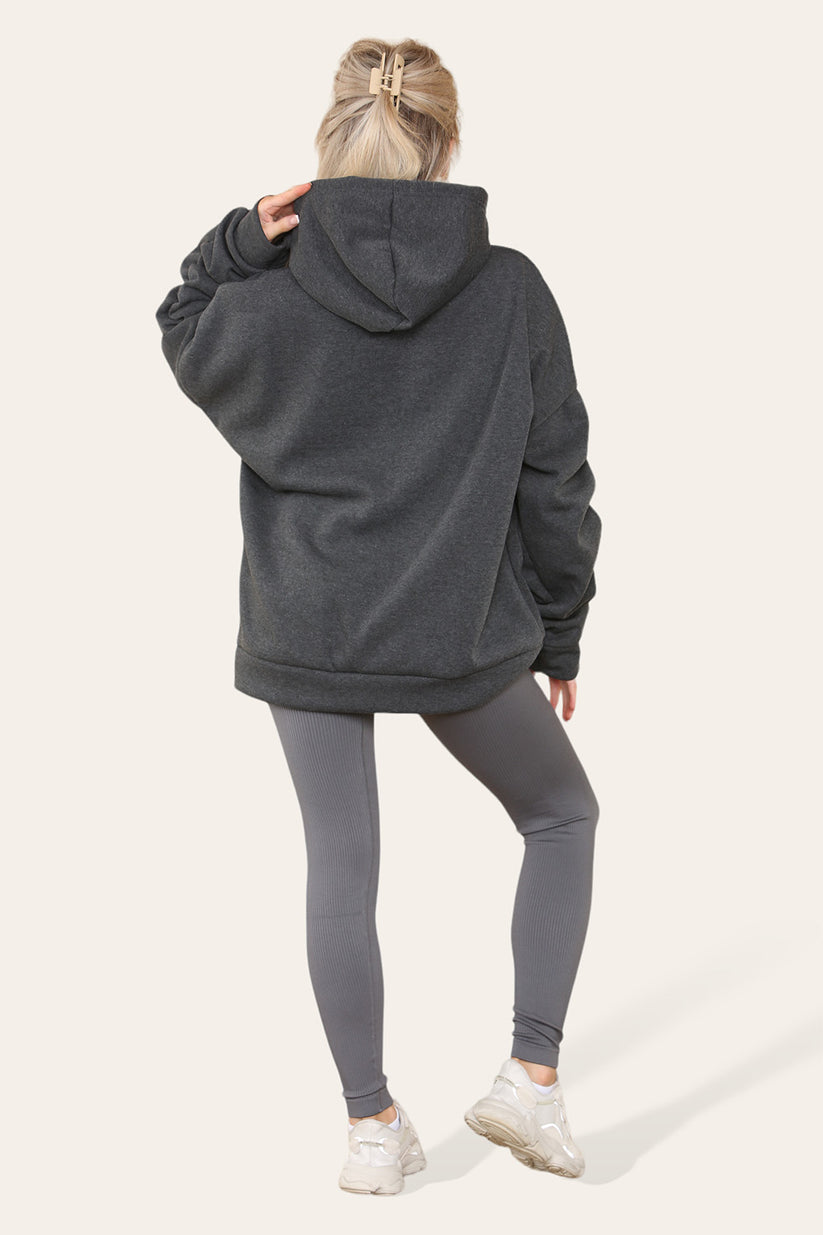 Plus Size Ruched Hoodie & Ribbed Leggings Set - Satin Ribbon Detail