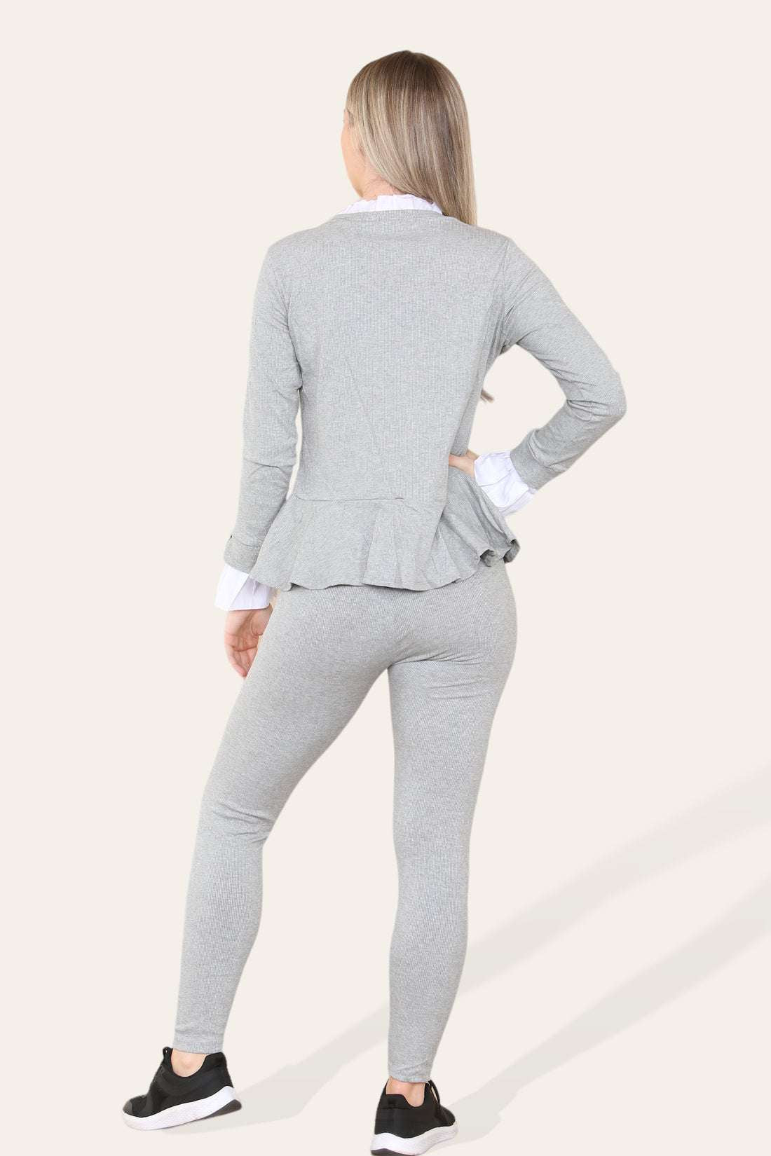 Ladies Peplum Frill Neck Loungewear Set - Pleated Two Piece Suit