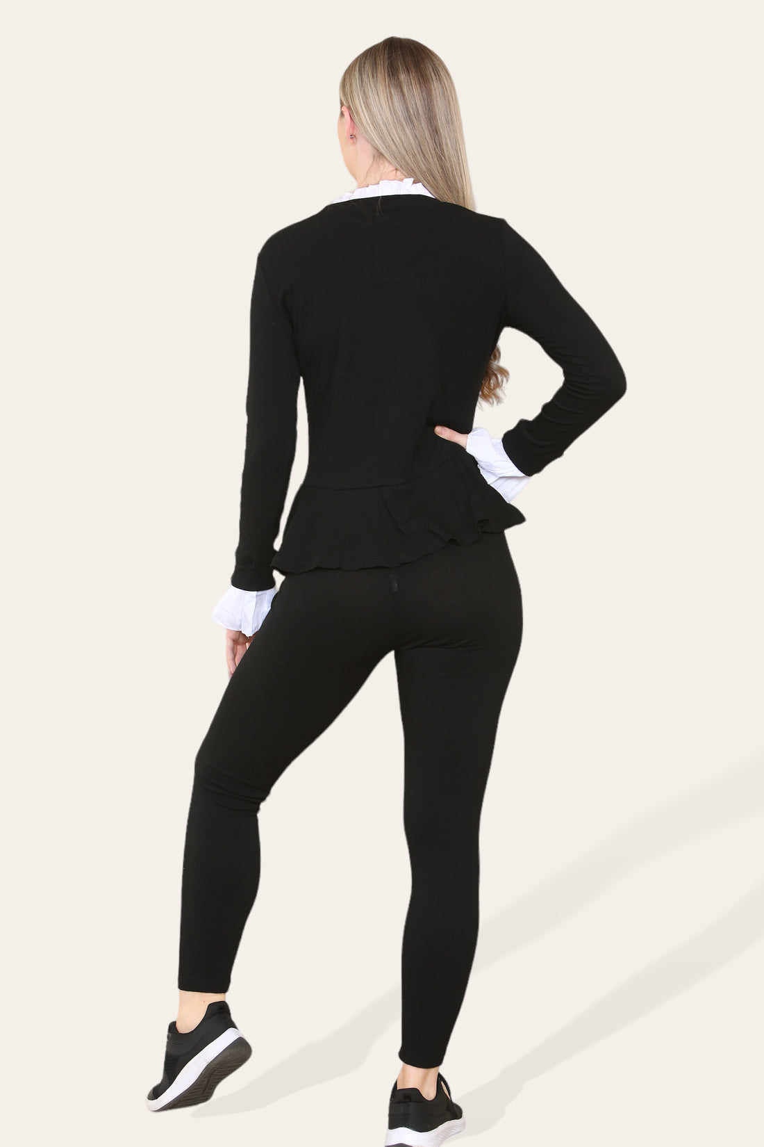 Ladies Peplum Frill Neck Loungewear Set - Pleated Two Piece Suit