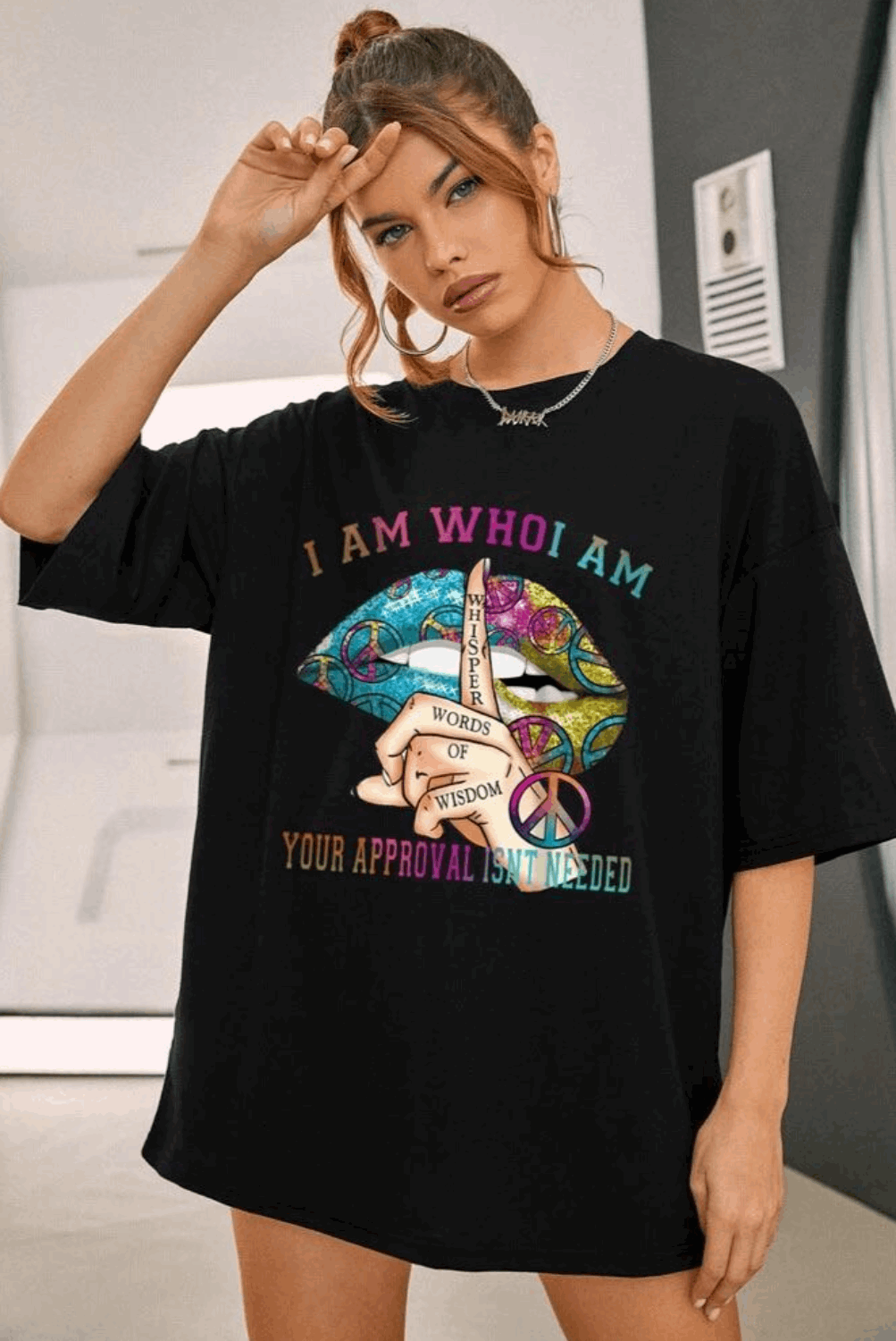 Ladies Oversized 'Whisper Words of Wisdom' Short Sleeve T-Shirt
