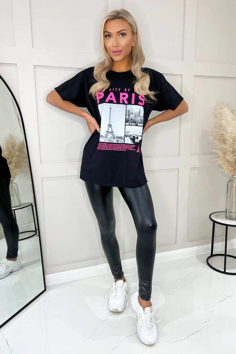 Ladies Oversized Paris Slogan Short Sleeve T-Shirt Top
