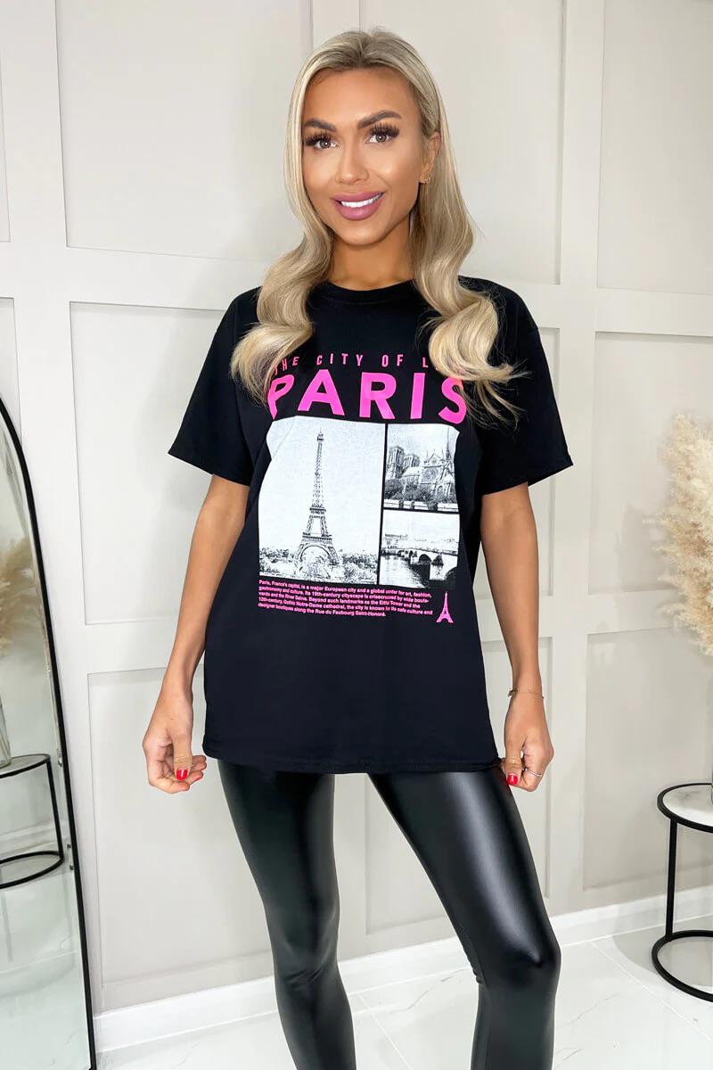 Ladies Oversized Paris Slogan Short Sleeve T-Shirt Top