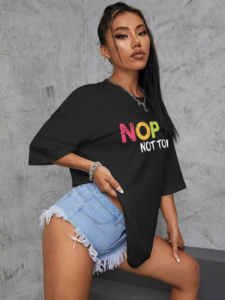 Ladies Oversized 'Nope Not Today' T-Shirt - Relaxed Fit Slogan Tee