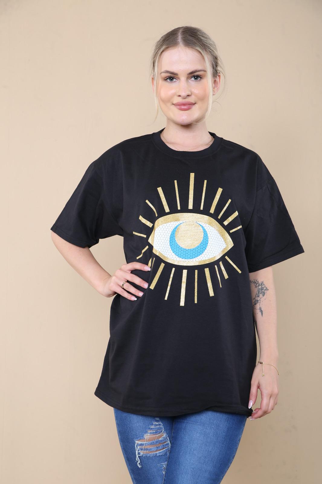 Ladies Oversized Sequin Eye T-Shirt - Statement Graphic Tee