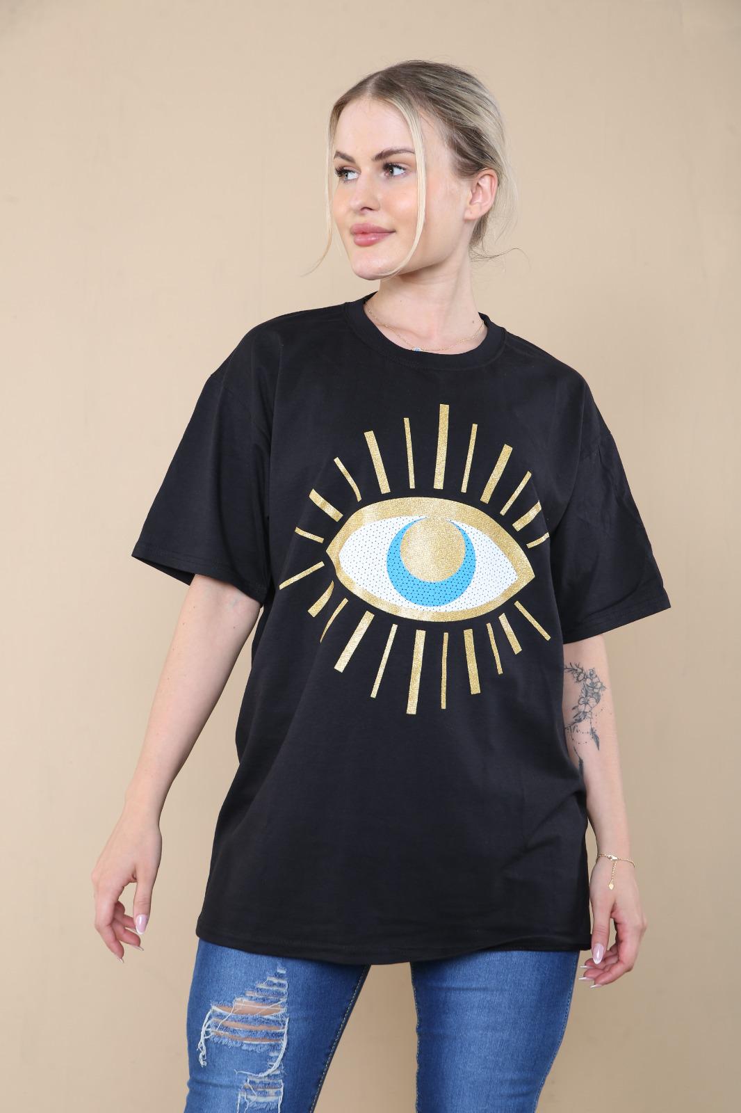 Ladies Oversized Sequin Eye T-Shirt - Statement Graphic Tee