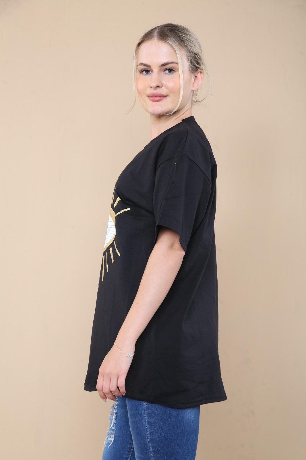 Ladies Oversized Sequin Eye T-Shirt - Statement Graphic Tee