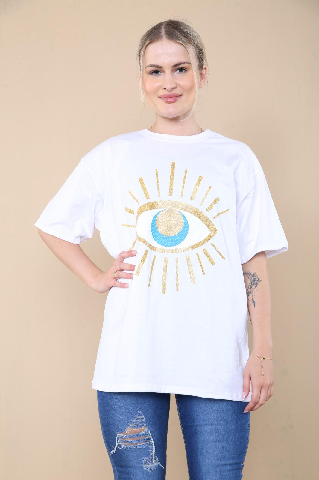 Ladies Oversized Sequin Eye T-Shirt - Statement Graphic Tee