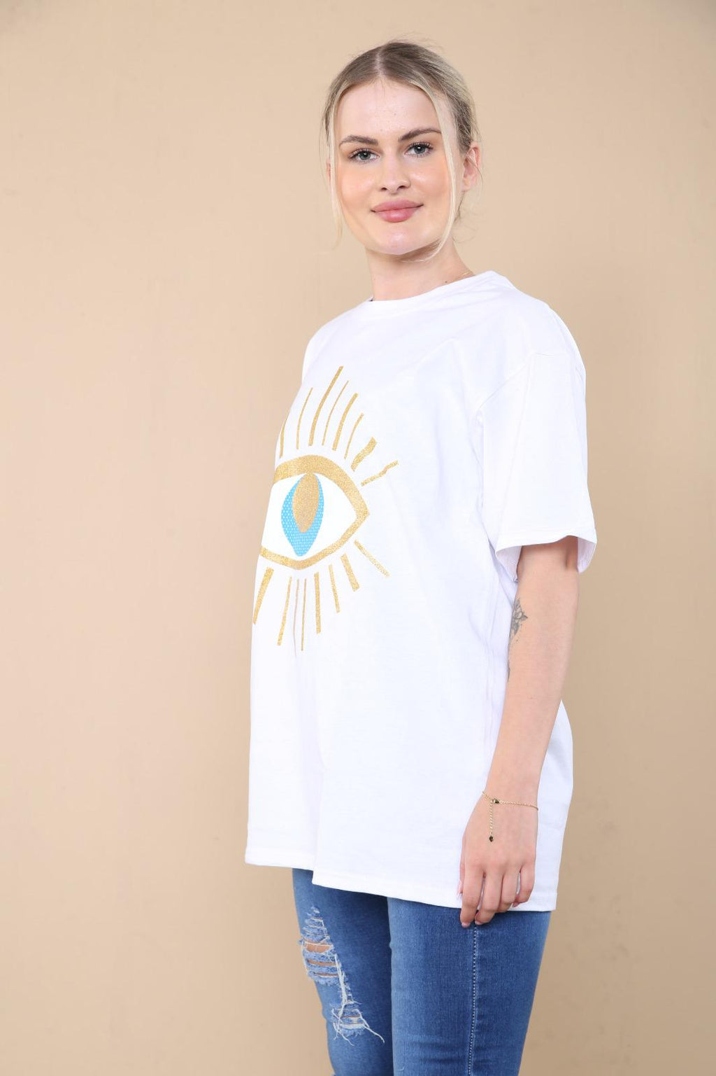 Ladies Oversized Sequin Eye T-Shirt - Statement Graphic Tee