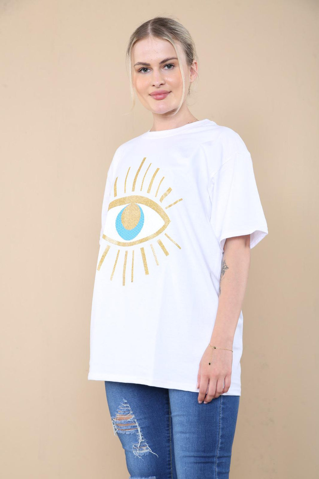 Ladies Oversized Sequin Eye T-Shirt - Statement Graphic Tee