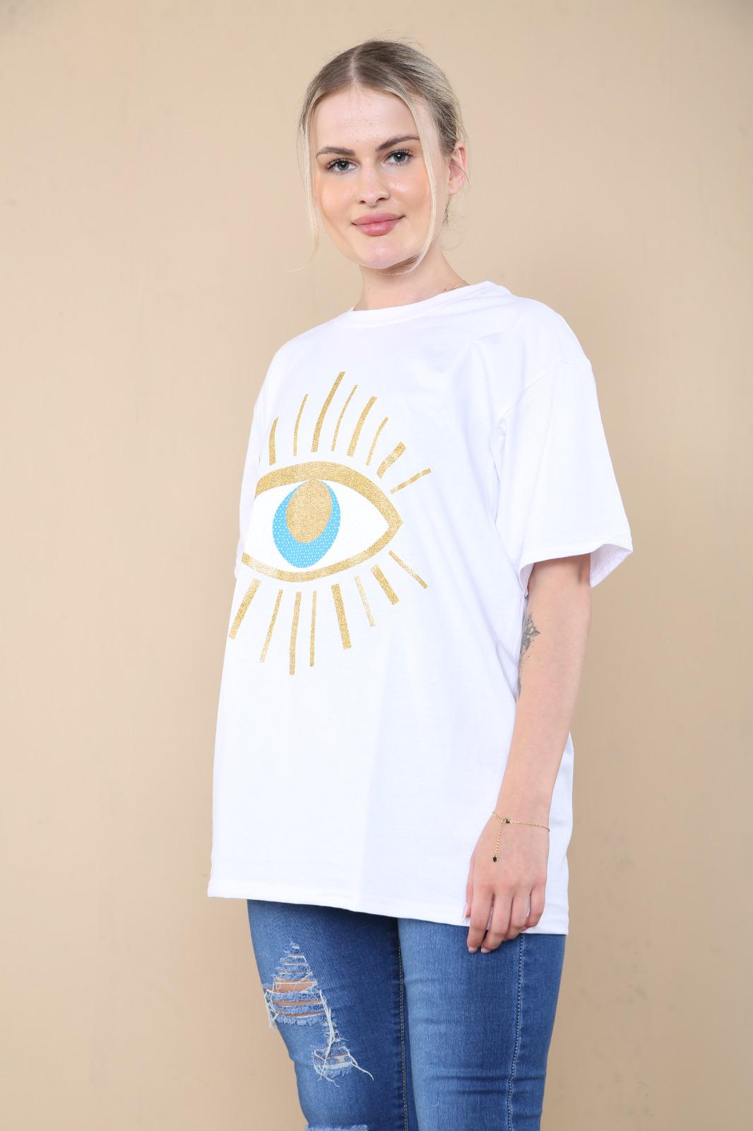 Ladies Oversized Sequin Eye T-Shirt - Statement Graphic Tee