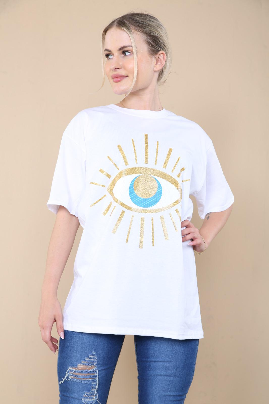 Ladies Oversized Sequin Eye T-Shirt - Statement Graphic Tee