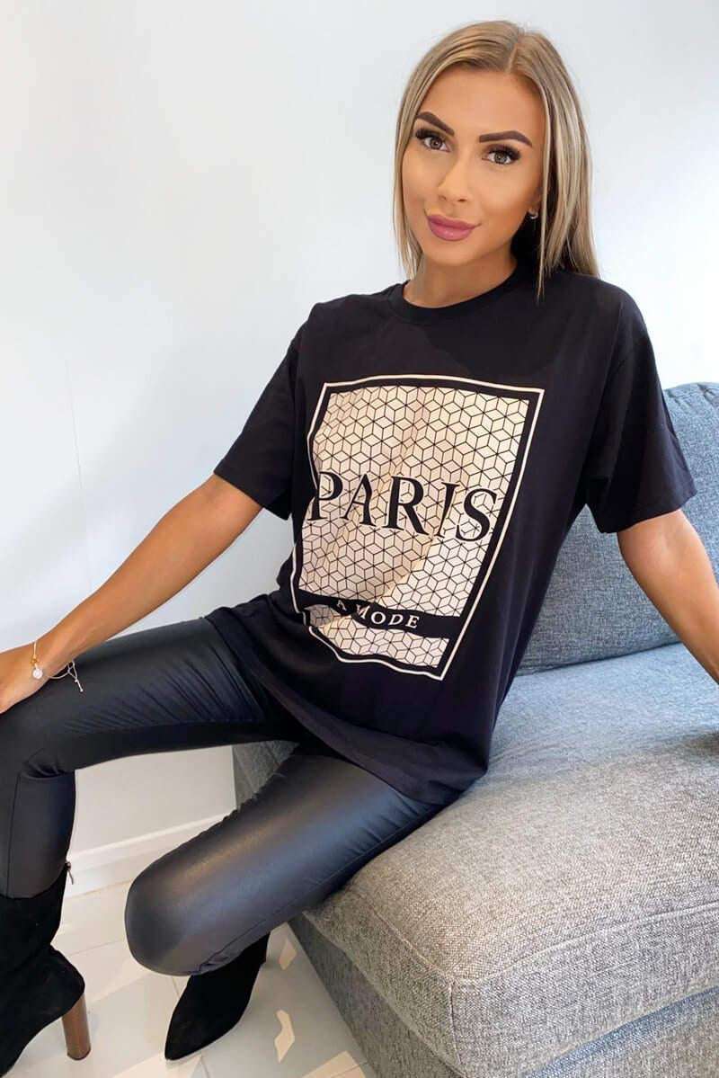 Ladies Oversized Printed Paris Short Sleeve T-Shirt Top