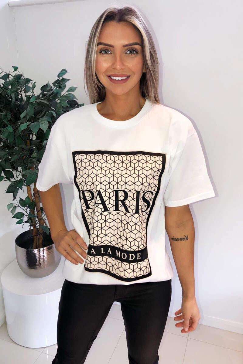 Ladies Oversized Printed Paris Short Sleeve T-Shirt Top