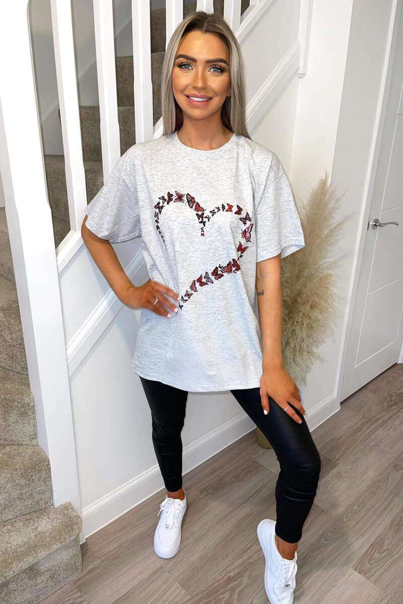 Ladies Oversized Printed Heart Short Sleeve T-Shirt Top