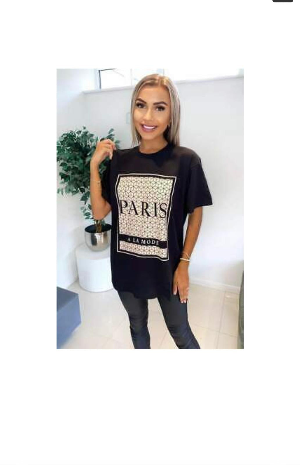 Ladies Oversized Printed Paris Short Sleeve T-Shirt Top