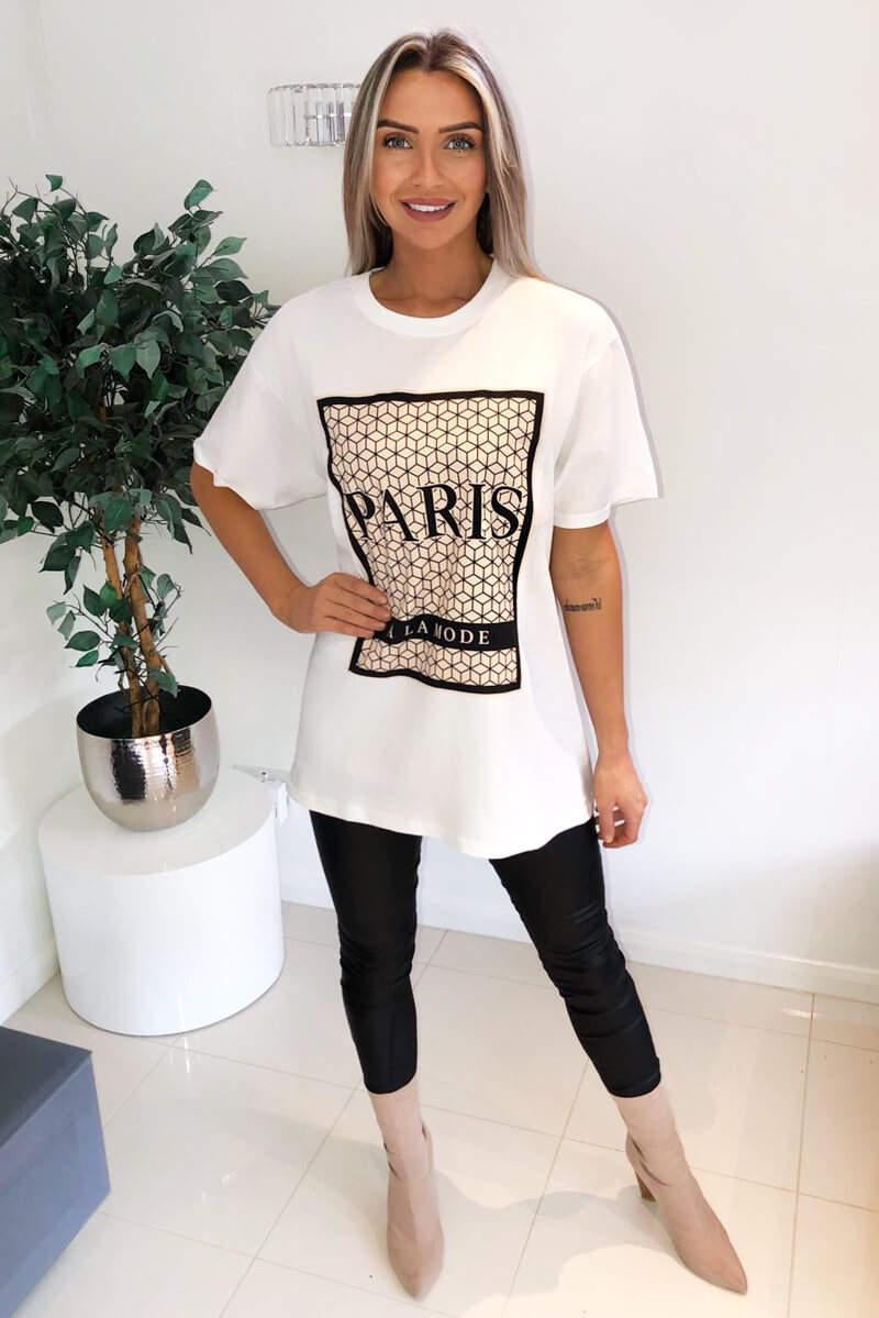 Ladies Oversized Printed Paris Short Sleeve T-Shirt Top