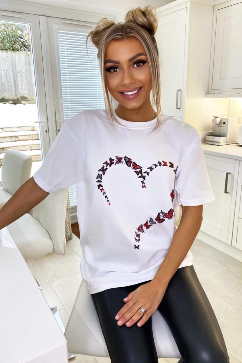 Ladies Oversized Printed Heart Short Sleeve T-Shirt Top