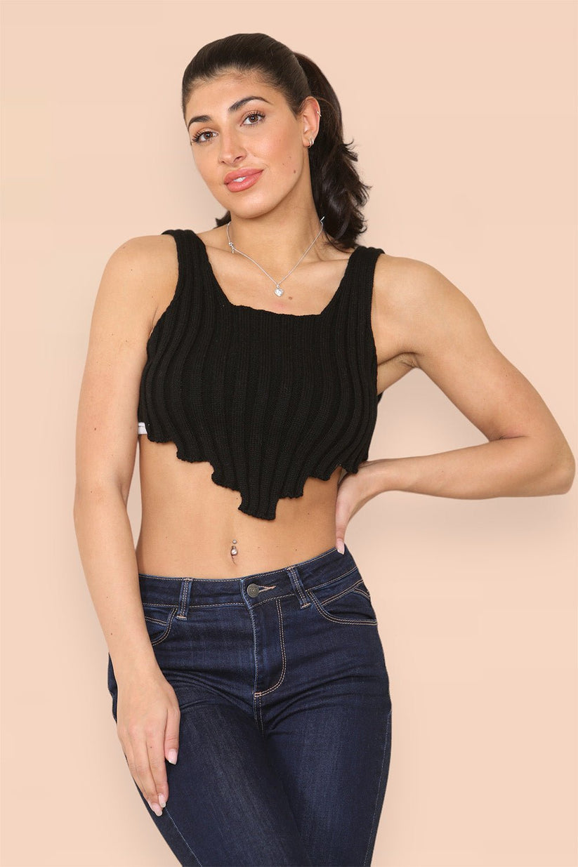 Ladies Asymmetric Hem Knitted Vest Crop Top - Contemporary Design