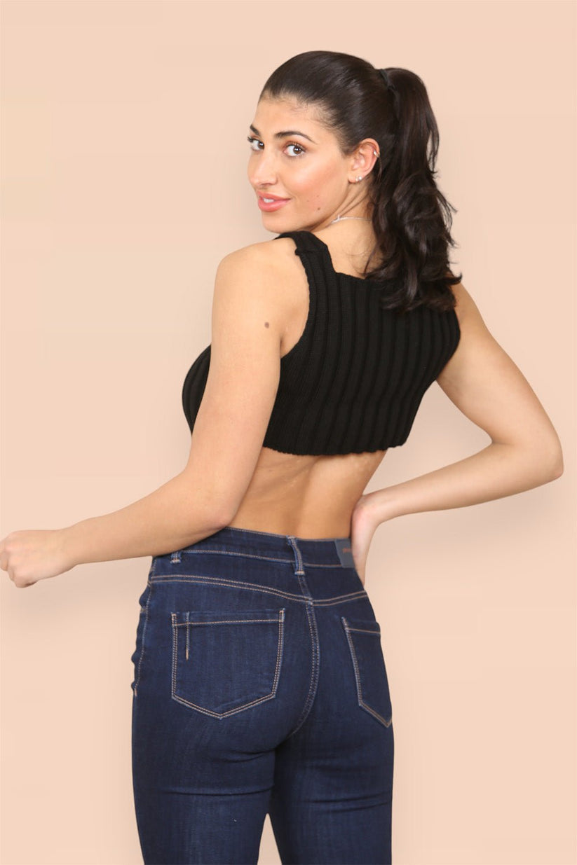 Ladies Asymmetric Hem Knitted Vest Crop Top - Contemporary Design