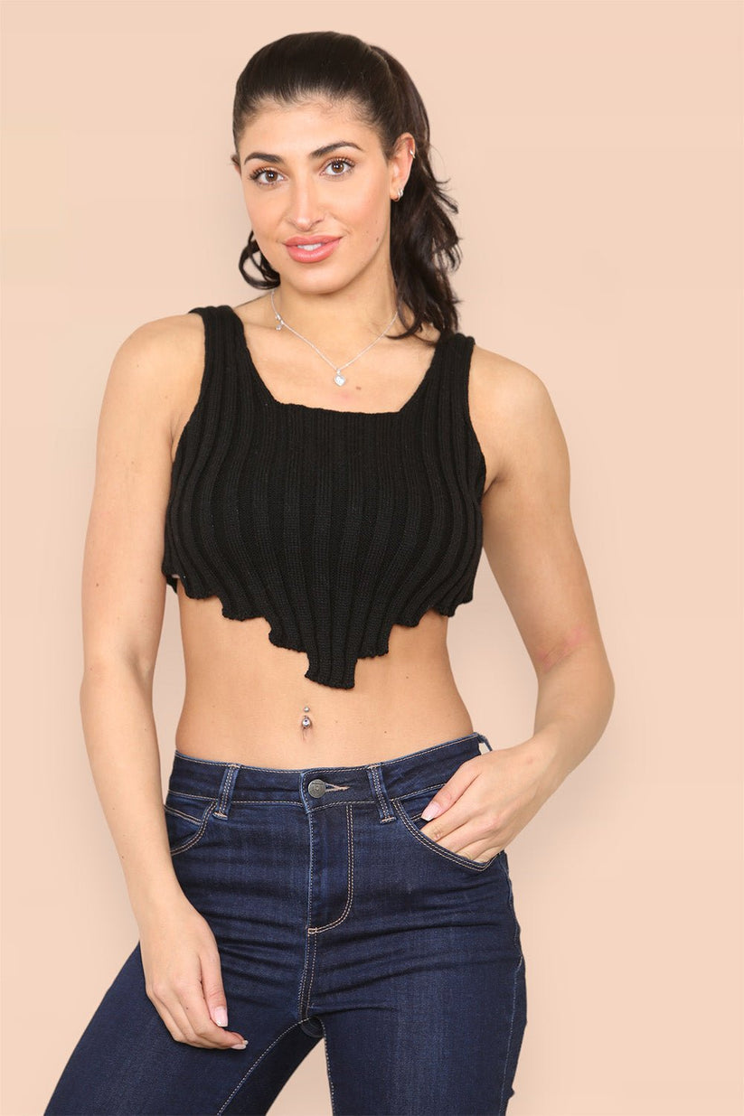 Ladies Asymmetric Hem Knitted Vest Crop Top - Contemporary Design