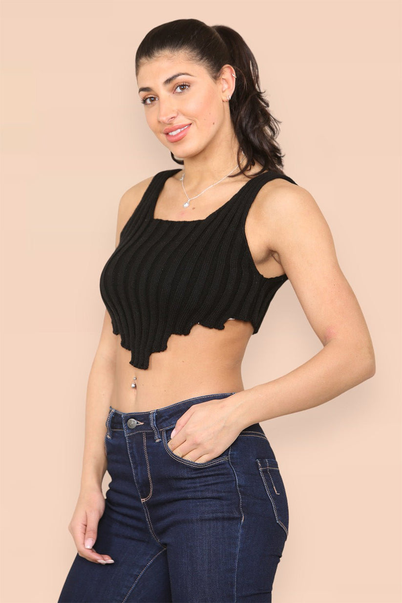 Ladies Asymmetric Hem Knitted Vest Crop Top - Contemporary Design