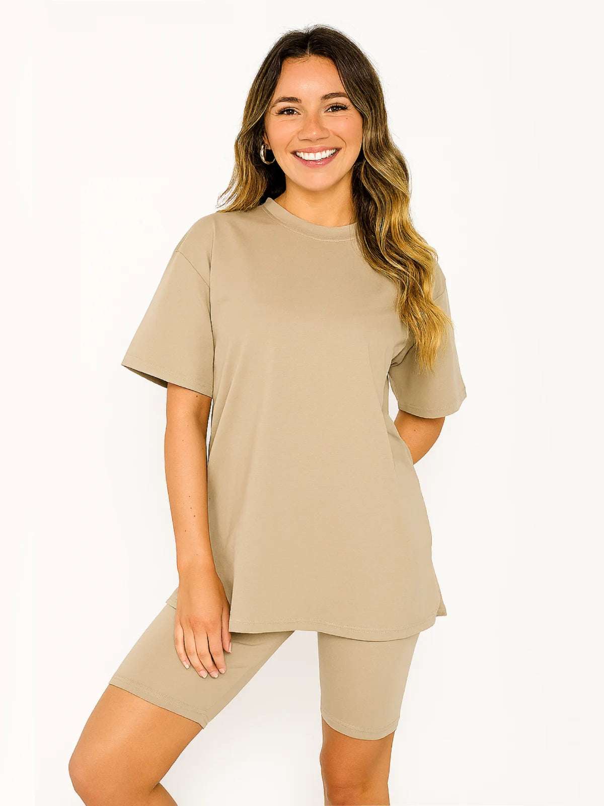 Ladies Side Split Cycling Shorts & Top Set - Activewear Two Piece