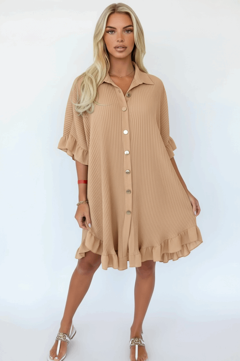 Beige Pleated Dress