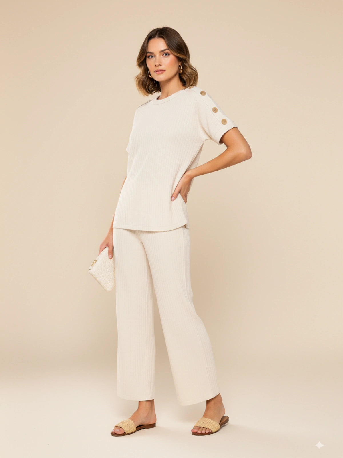 Ladies 8-Button on Shoulder Trousers Set - Two-Piece Co-Ord