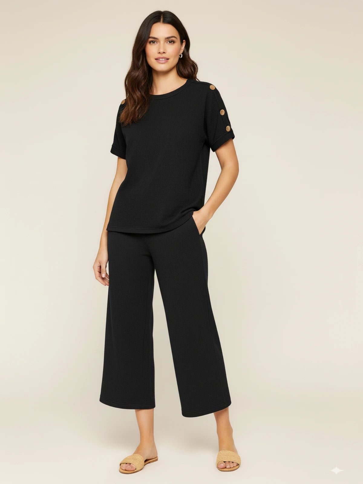Ladies 8-Button on Shoulder Trousers Set - Two-Piece Co-Ord