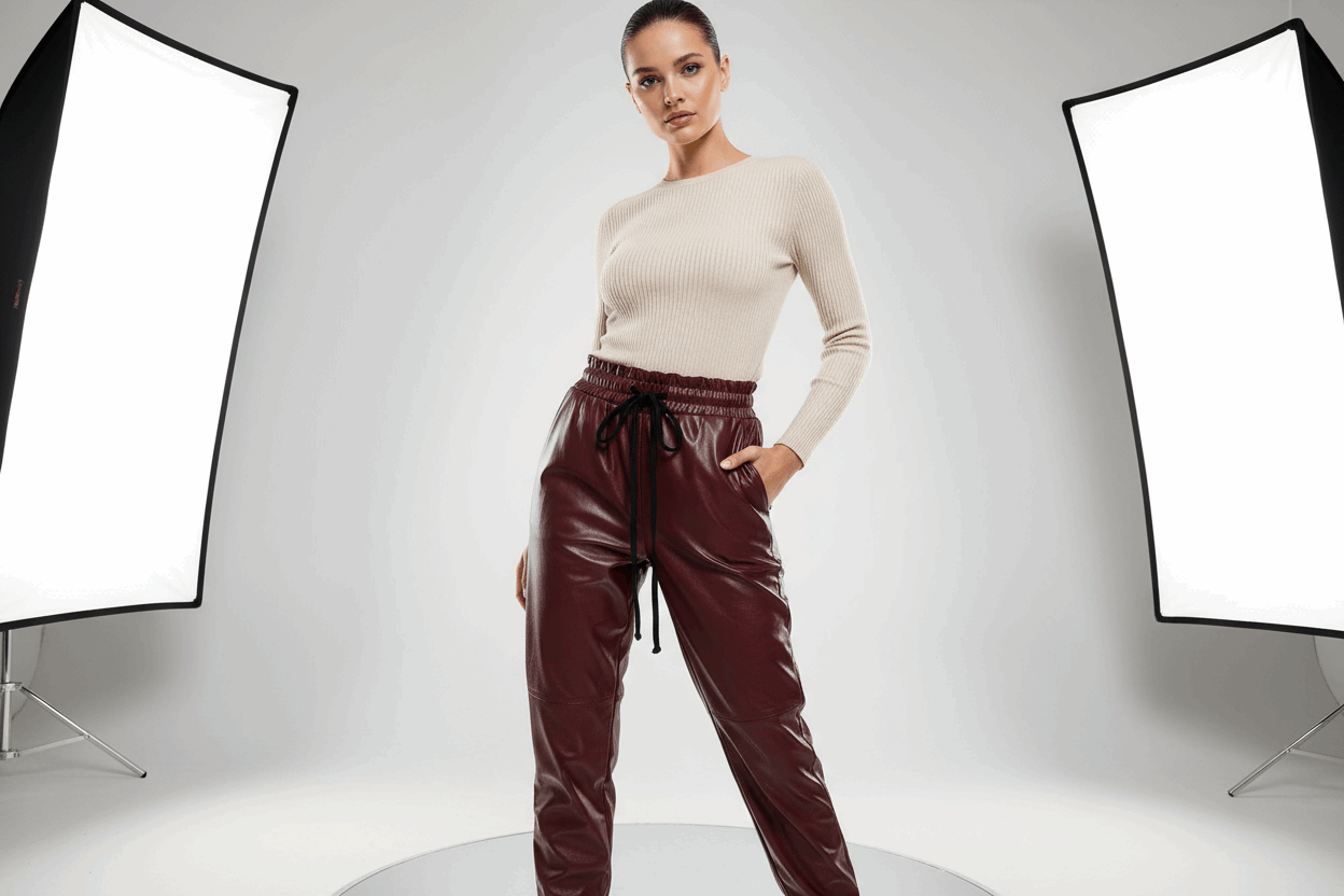 Burgundy Wet Look Joggers