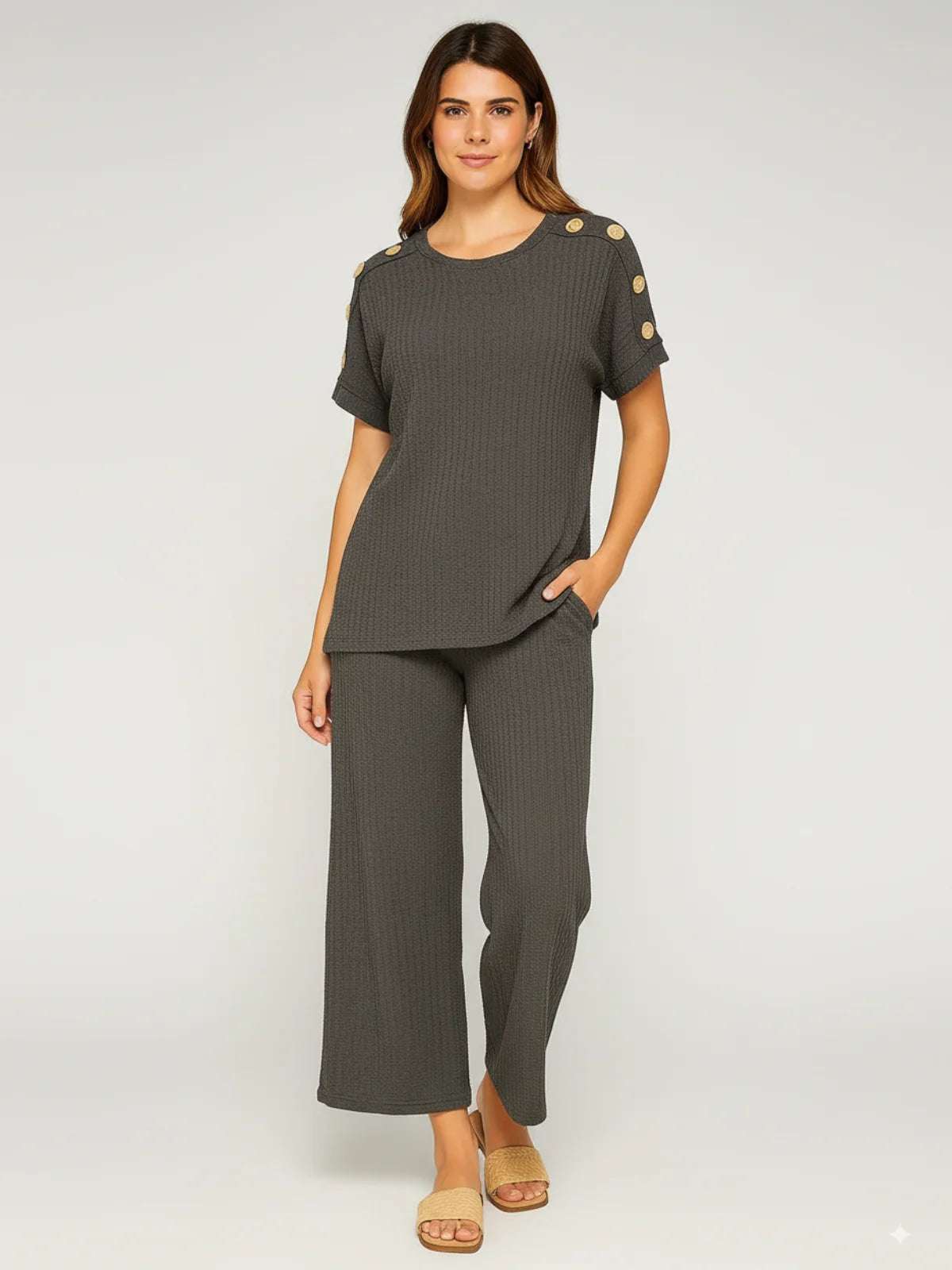 Ladies 8-Button on Shoulder Trousers Set - Two-Piece Co-Ord