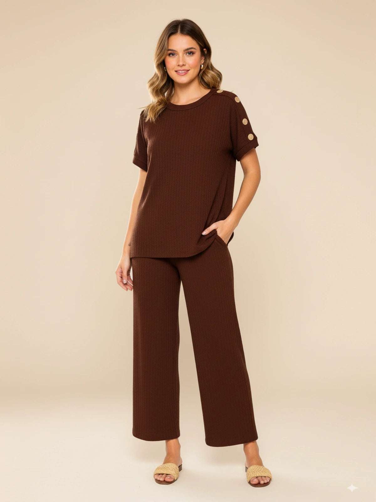 Ladies 8-Button on Shoulder Trousers Set - Two-Piece Co-Ord