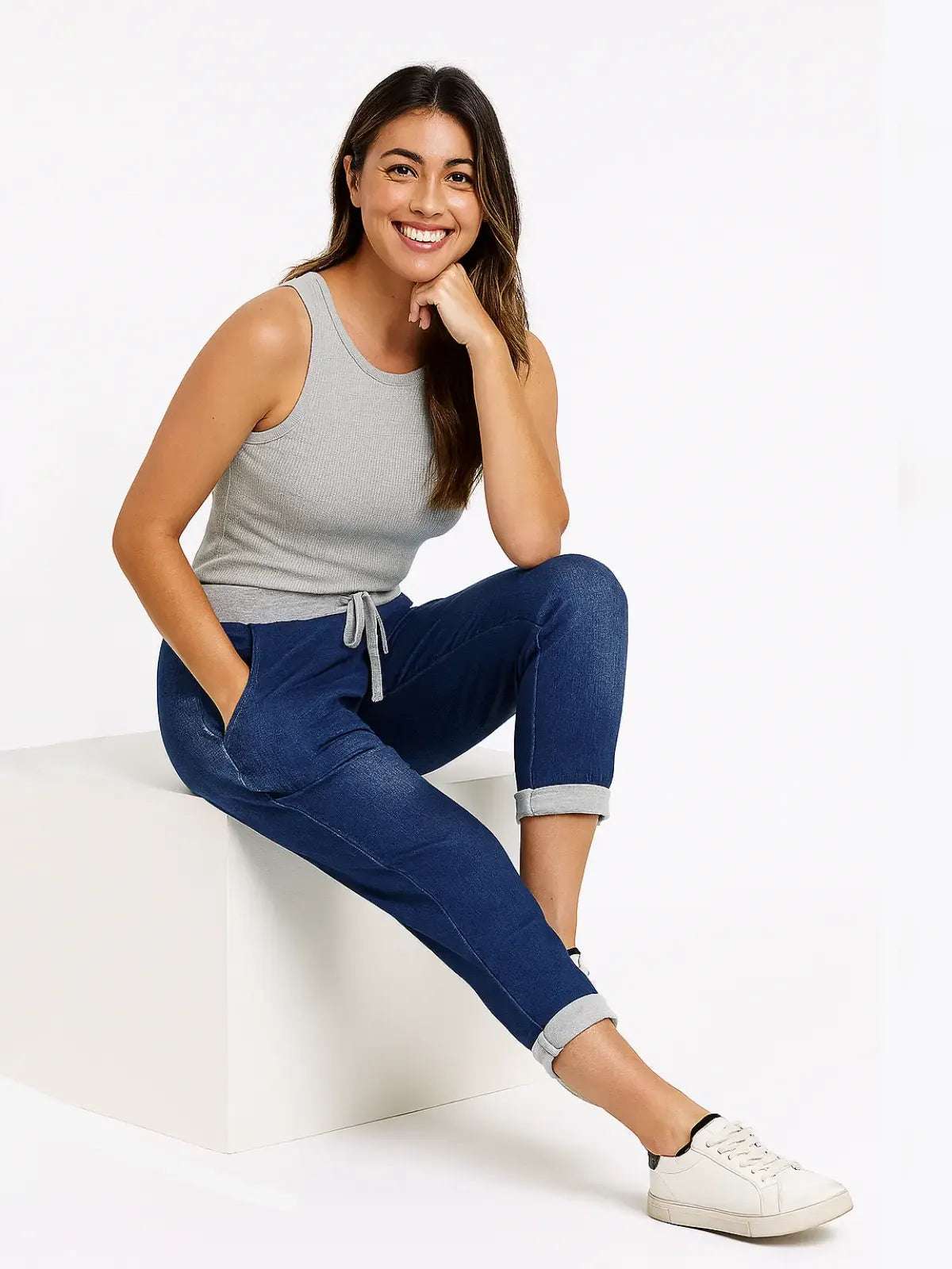 Ladies Italian Denim Floral Joggers - Relaxed Fit Lounge Pants