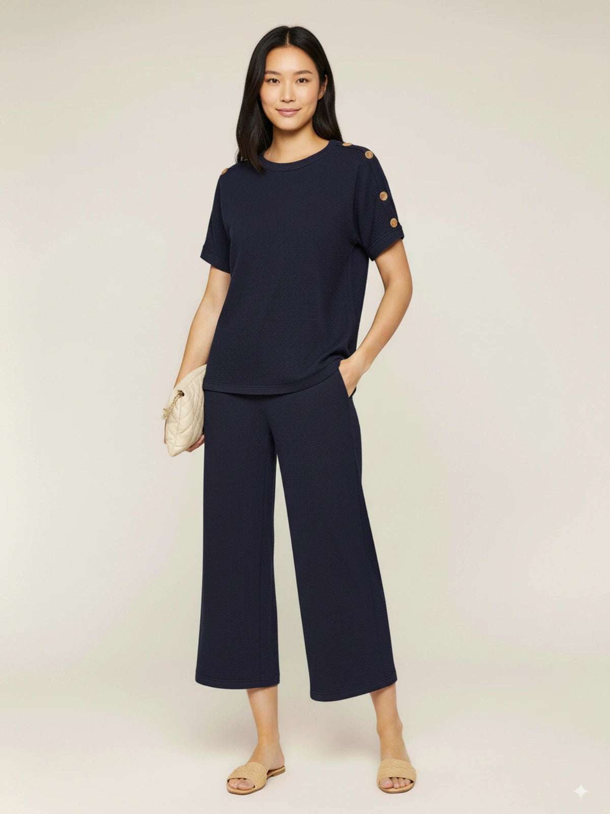Ladies 8-Button on Shoulder Trousers Set - Two-Piece Co-Ord