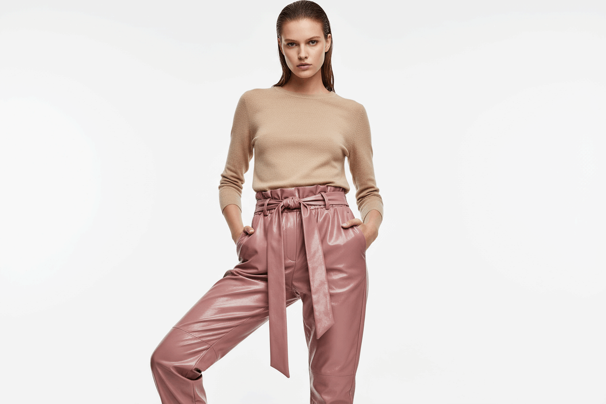 Dusty Pink Wet Look Joggers