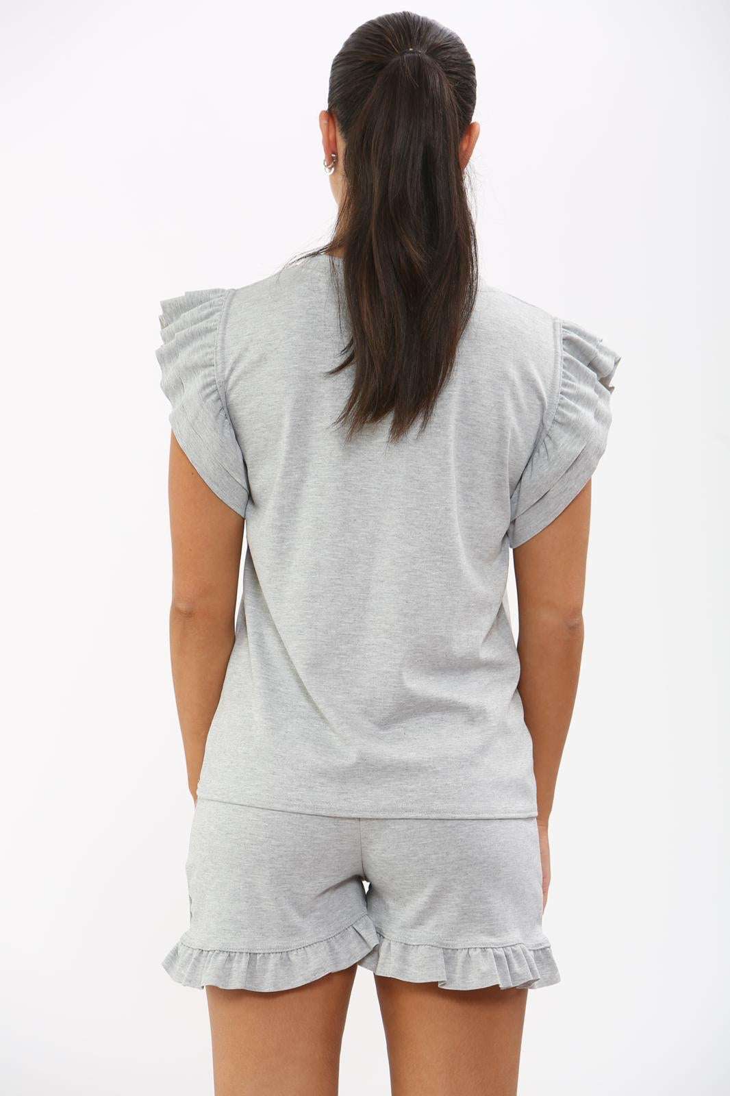 Ladies Frill Peplum Sleeve Top & Short 2-Piece Tracksuit Set