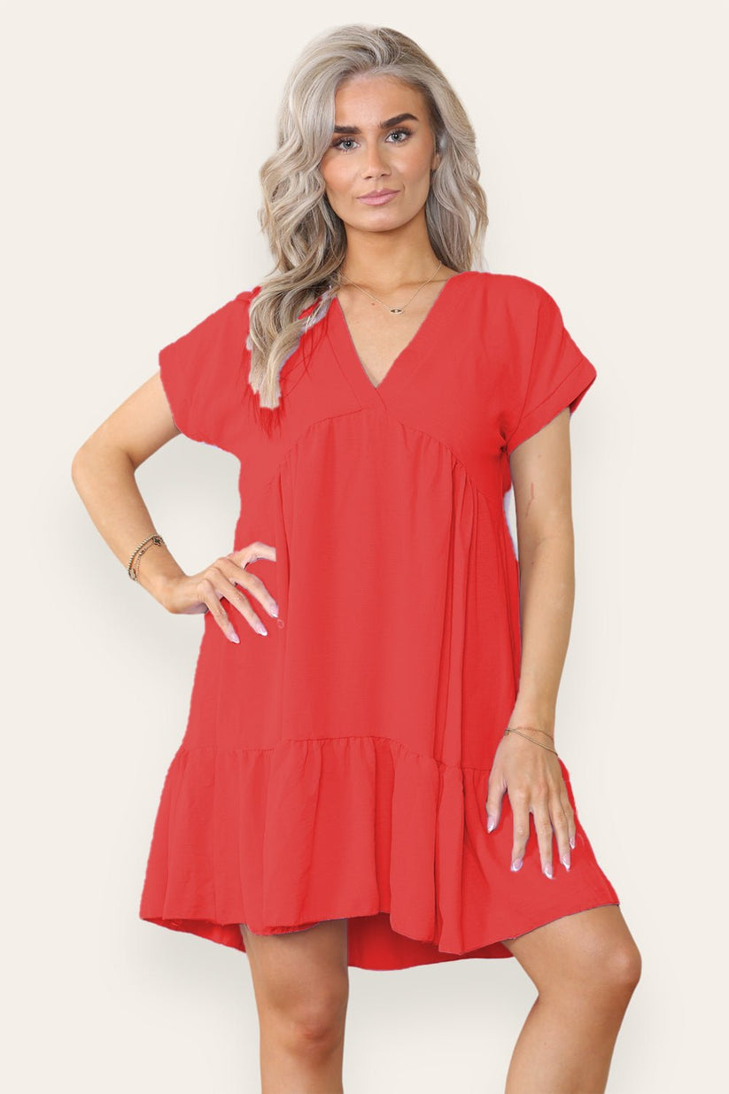 Ladies Tiered Smock Dress - Relaxed Fit Midi Dress