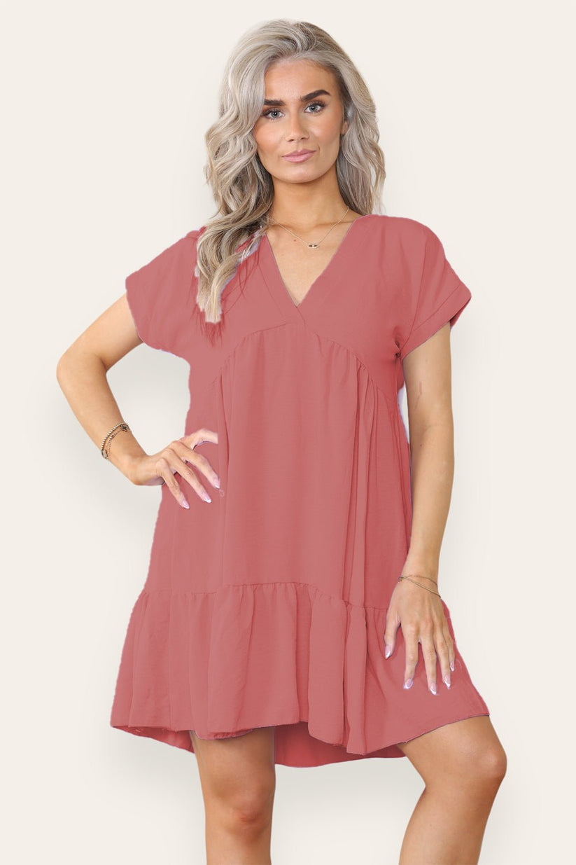 Ladies Tiered Smock Dress - Relaxed Fit Midi Dress